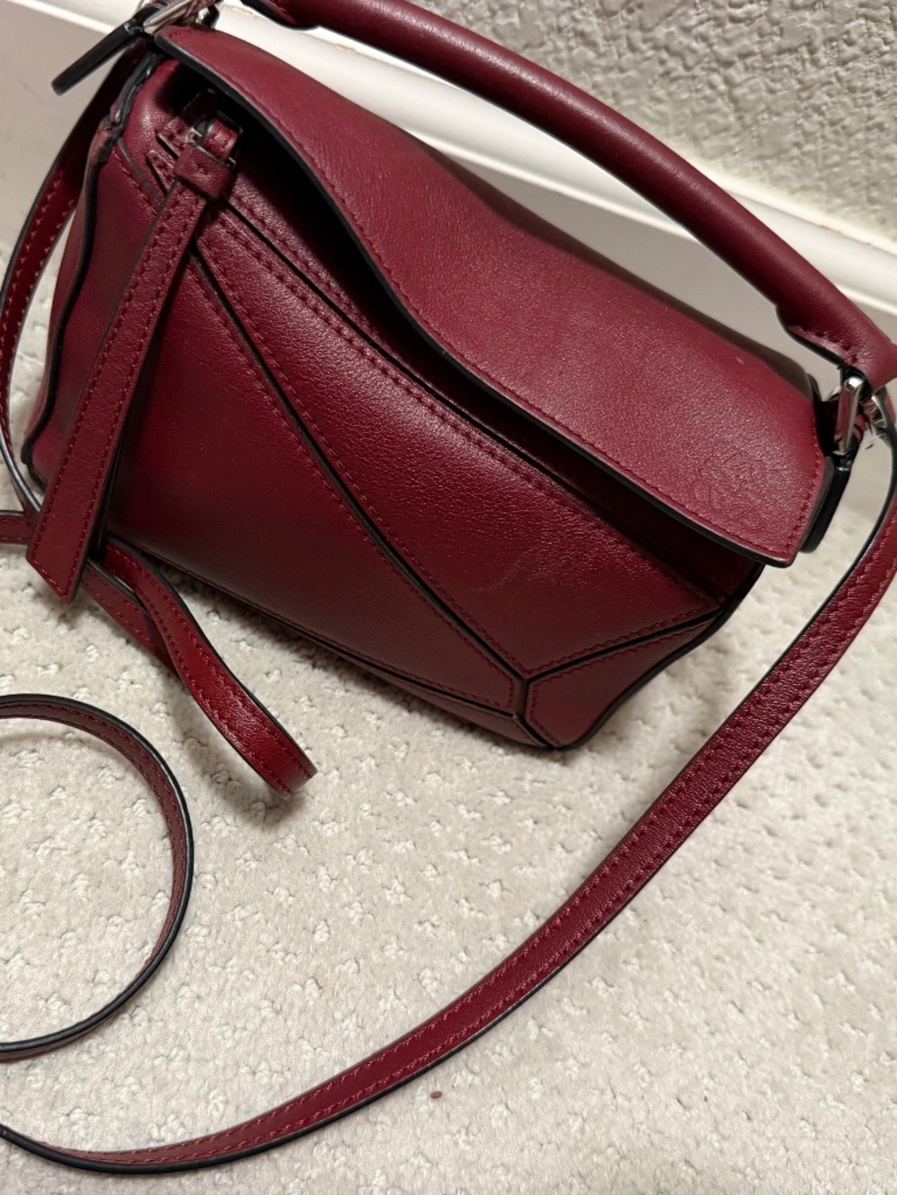 Burgundy mini puzzle bag